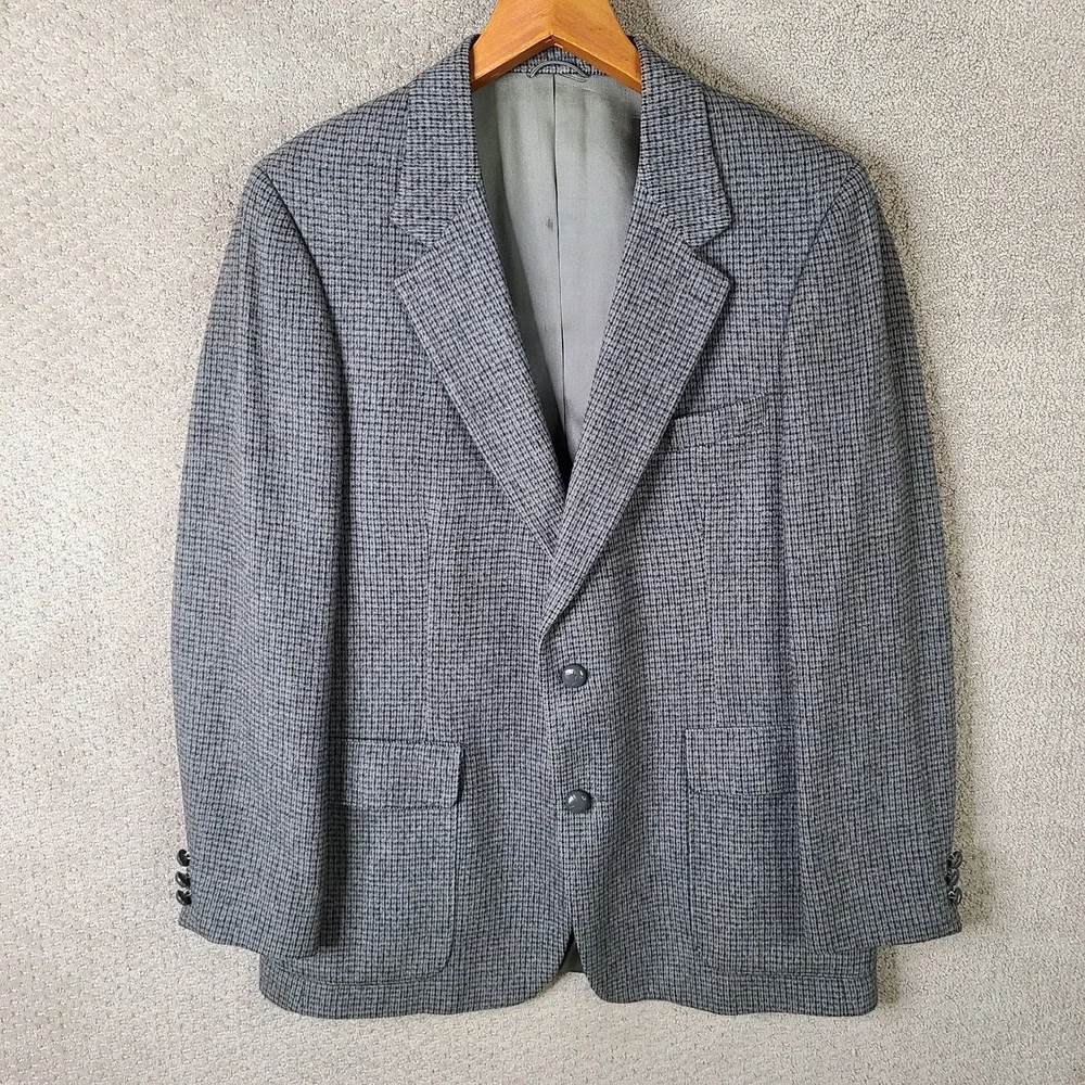 Vintage Ratner Jacket Mens 40R Gray Tweed Sport Coat Micro Check 2 Button Blazer